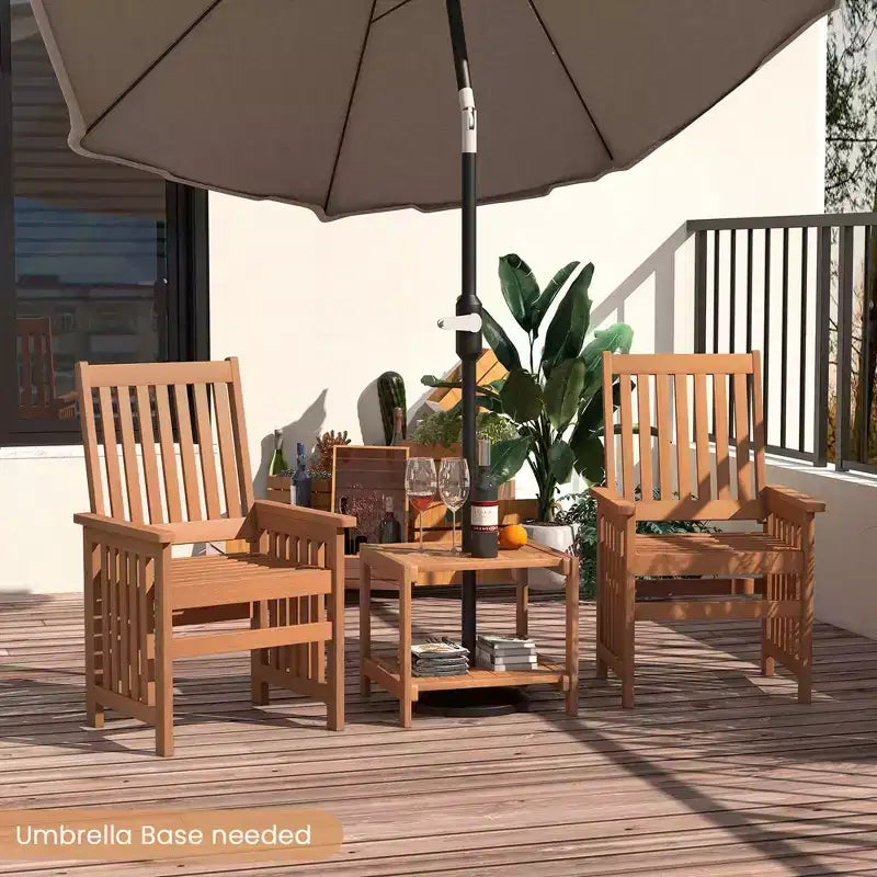 Costway 3 Pieces Patio Furniture Set with 1.5 Umbrella Hole Hardwood Table & Chairs Set