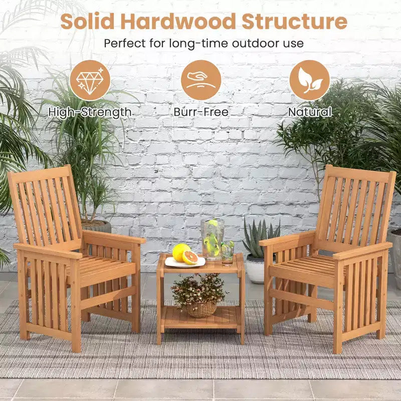 Costway 3 Pieces Patio Furniture Set with 1.5 Umbrella Hole Hardwood Table & Chairs Set