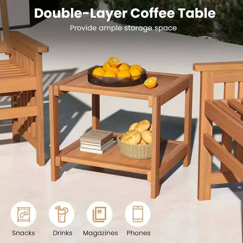 Costway 3 Pieces Patio Furniture Set with 1.5 Umbrella Hole Hardwood Table & Chairs Set