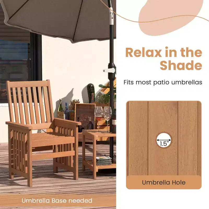 Costway 3 Pieces Patio Furniture Set with 1.5 Umbrella Hole Hardwood Table & Chairs Set