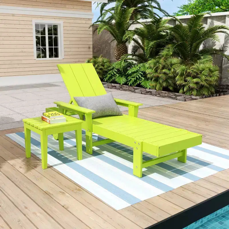 WestinTrends Ashore Modern Reclining Chaise Lounge with Side Table 2-Piece Set