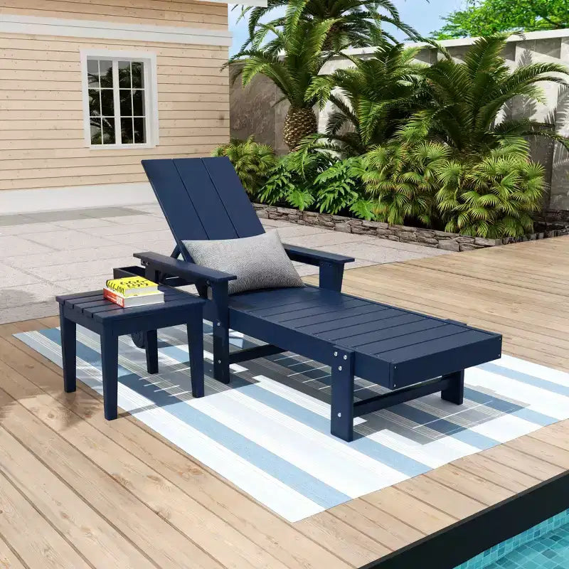 WestinTrends Ashore Modern Reclining Chaise Lounge with Side Table 2-Piece Set