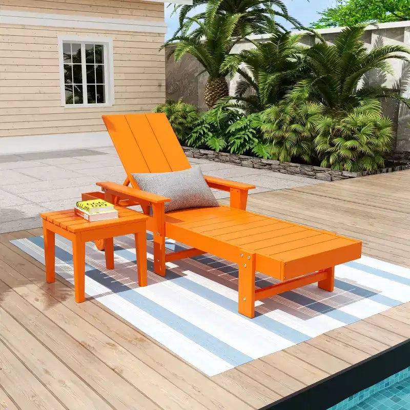 WestinTrends Ashore Modern Reclining Chaise Lounge with Side Table 2-Piece Set