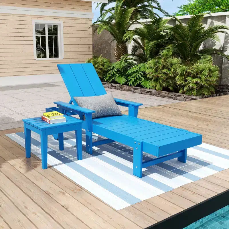 WestinTrends Ashore Modern Reclining Chaise Lounge with Side Table 2-Piece Set