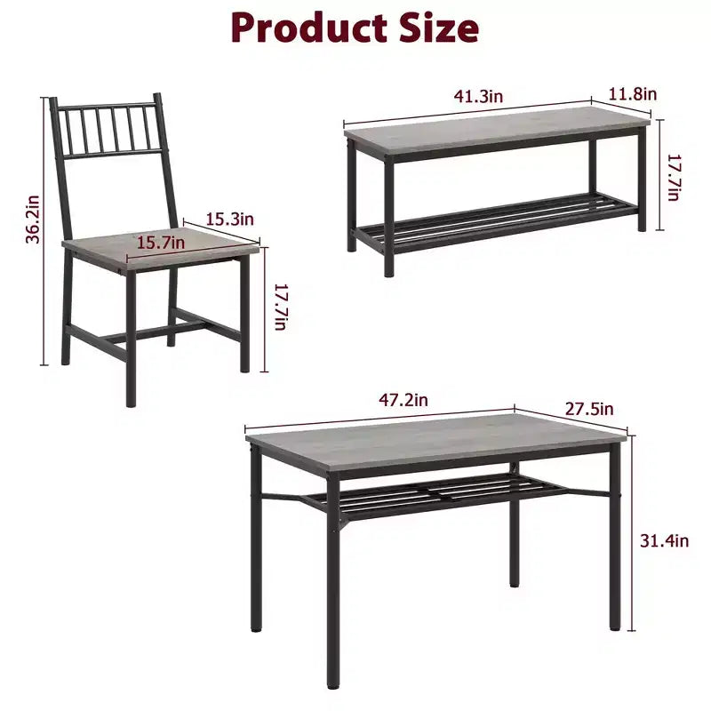 Dining Table Set for 4, Wooden Rectangular Kitchen Table with 2 Chairs and Bench, Dining Room Table with Wine Rack for Small Space, Apartment, Home