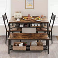 Dining Table Set for 4, Wooden Rectangular Kitchen Table with 2 Chairs and Bench, Dining Room Table with Wine Rack for Small Space, Apartment, Home