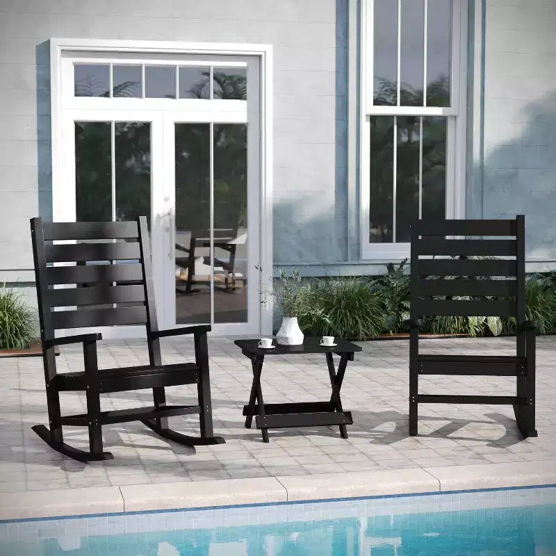 Emma and Oliver 3-Piece Indoor/Outdoor Set with 2 Modern-Style Rocking Chairs with Matching End Table for All-Weather Use
