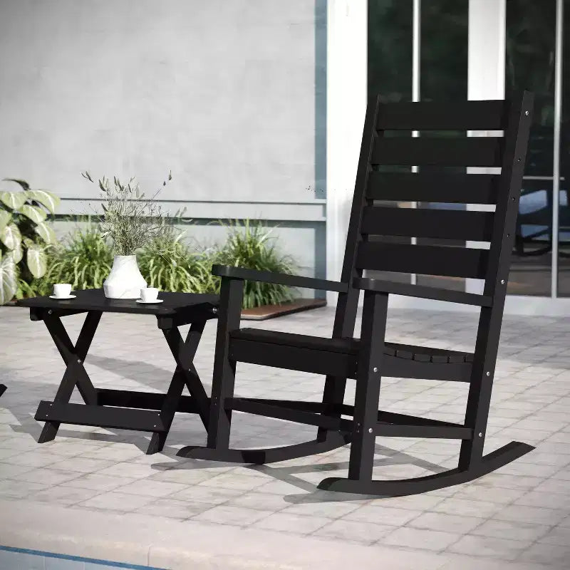 Emma and Oliver 3-Piece Indoor/Outdoor Set with 2 Modern-Style Rocking Chairs with Matching End Table for All-Weather Use
