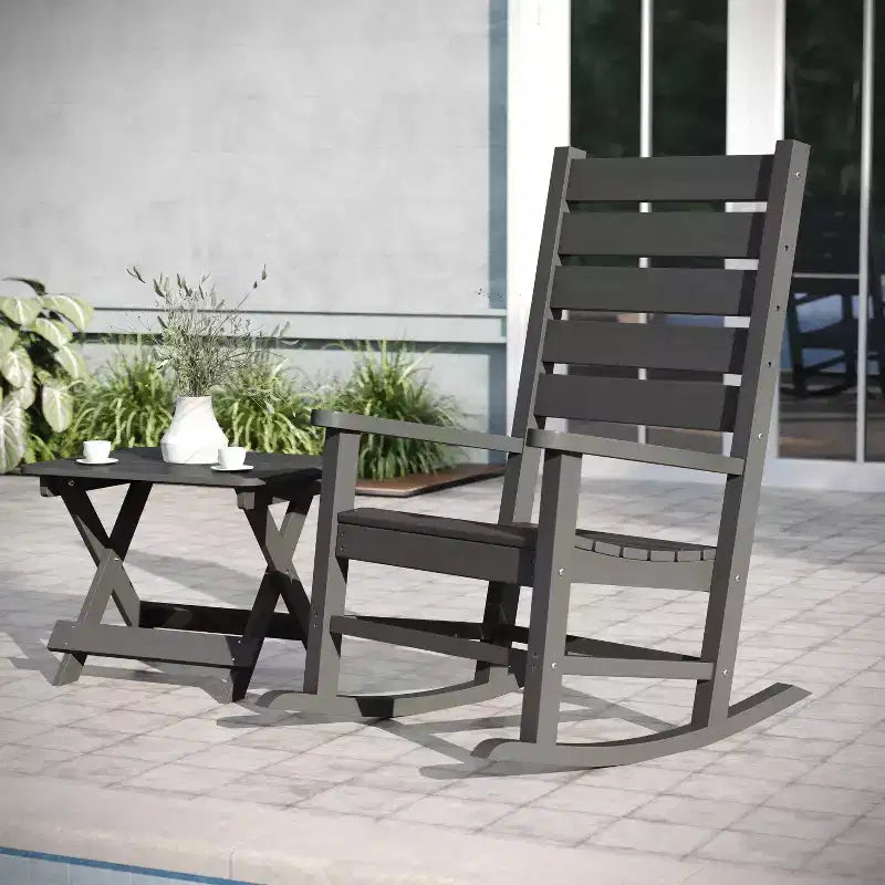Emma and Oliver 3-Piece Indoor/Outdoor Set with 2 Modern-Style Rocking Chairs with Matching End Table for All-Weather Use