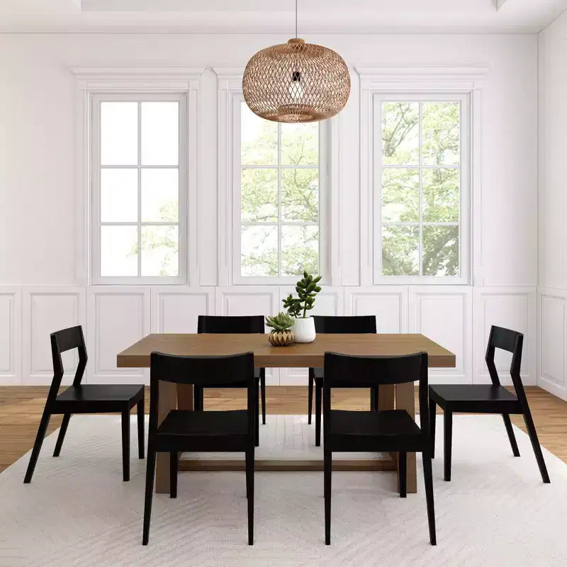 Plank+Beam 72 Classic Solid Wood Dining Table Set, Walnut Wirebrush, + 6 Chairs