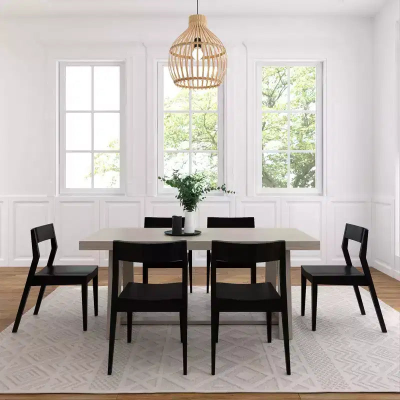 Plank+Beam 72 Classic Solid Wood Dining Table Set, Walnut Wirebrush, + 6 Chairs