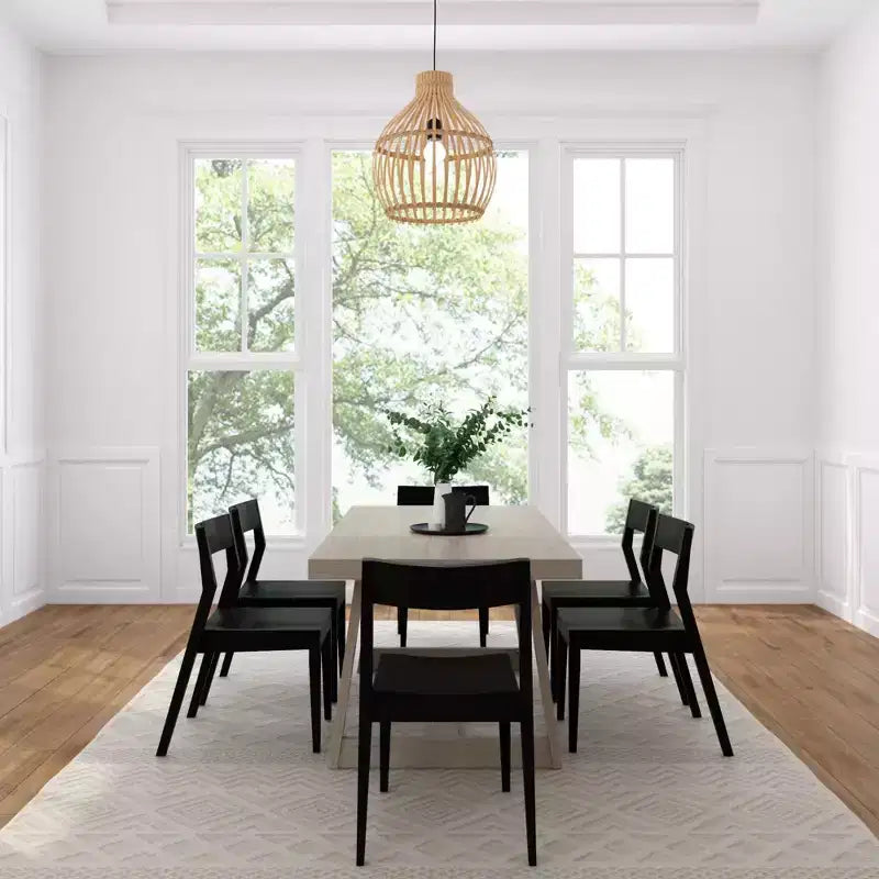 Plank+Beam 72 Classic Solid Wood Dining Table Set, Walnut Wirebrush, + 6 Chairs