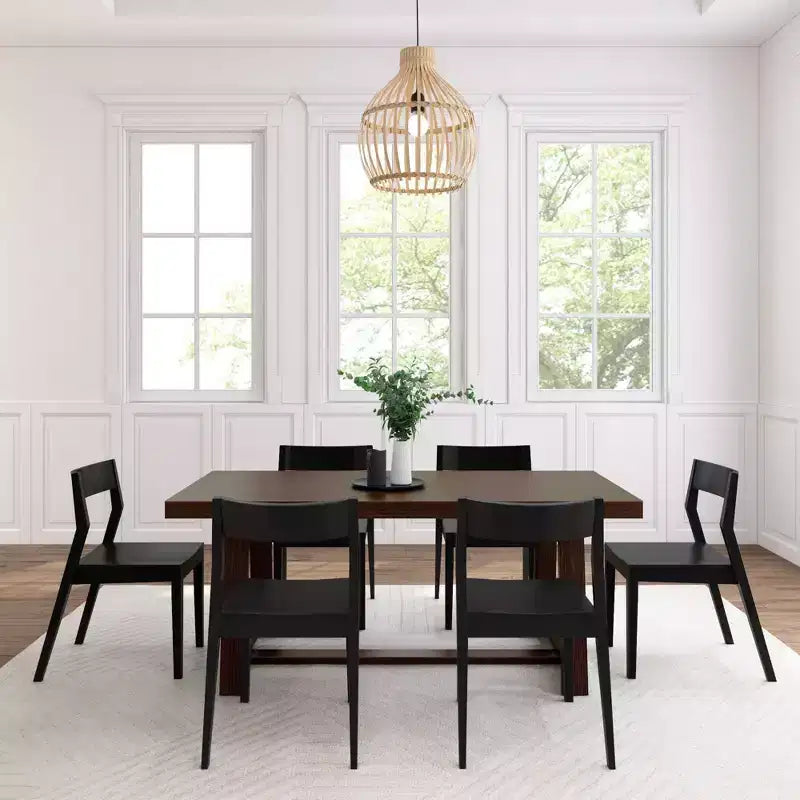 Plank+Beam 72 Classic Solid Wood Dining Table Set, Walnut Wirebrush, + 6 Chairs