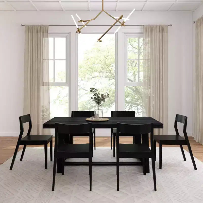 Plank+Beam 72 Classic Solid Wood Dining Table Set, Walnut Wirebrush, + 6 Chairs