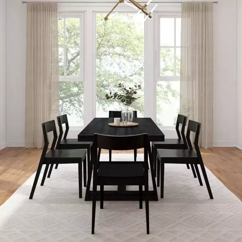 Plank+Beam 72 Classic Solid Wood Dining Table Set, Walnut Wirebrush, + 6 Chairs