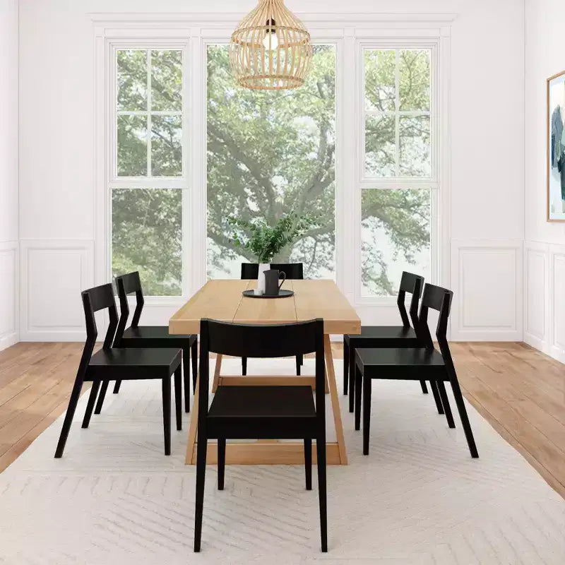 Plank+Beam 72 Classic Solid Wood Dining Table Set, Walnut Wirebrush, + 6 Chairs