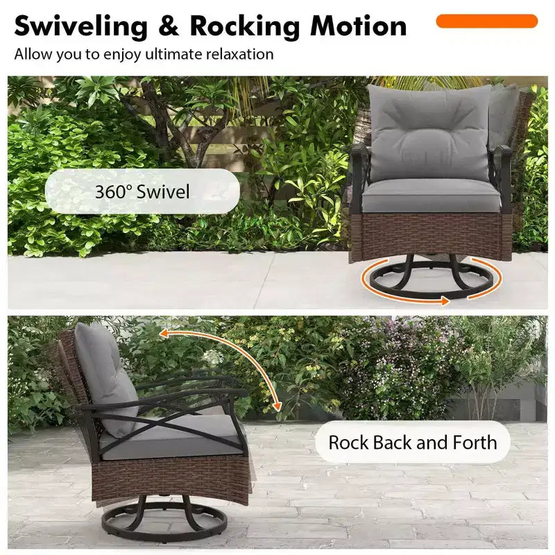 Costway 3 PCS Patio Swivel Rocker Set with 2-Tier Coffee Table & Cozy Seat Back Cushions