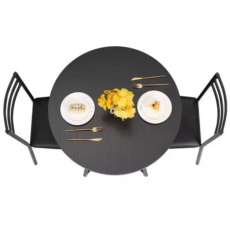 VECELO 3-Piece Dining Table Set, 30 in. H Modern Round Wood Top Accent Table and Chairs for Room and Small Space