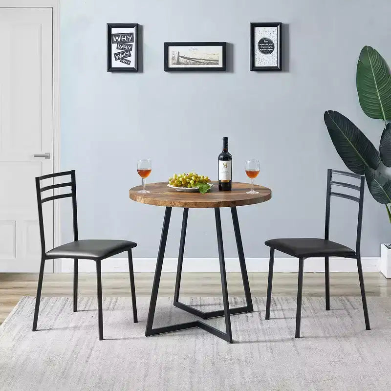 VECELO 3-Piece Dining Table Set, 30 in. H Modern Round Wood Top Accent Table and Chairs for Room and Small Space