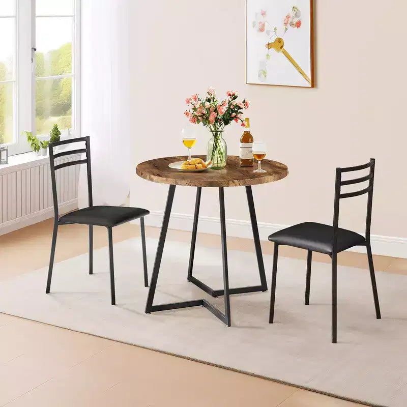VECELO 3-Piece Dining Table Set, 30 in. H Modern Round Wood Top Accent Table and Chairs for Room and Small Space
