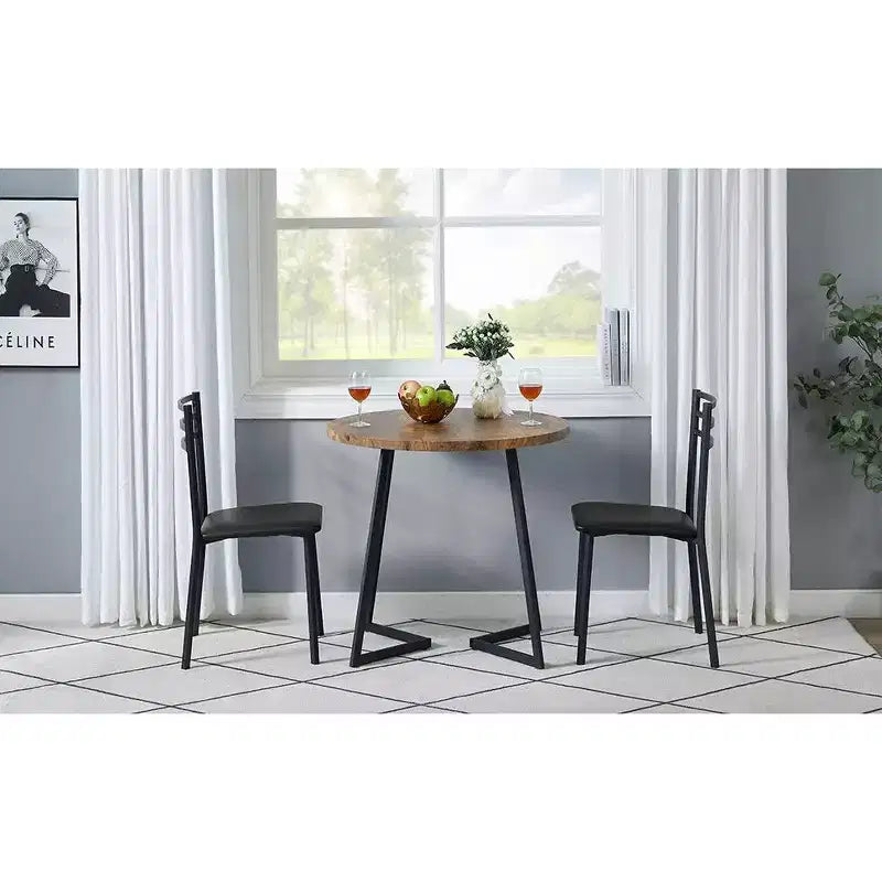 VECELO 3-Piece Dining Table Set, 30 in. H Modern Round Wood Top Accent Table and Chairs for Room and Small Space