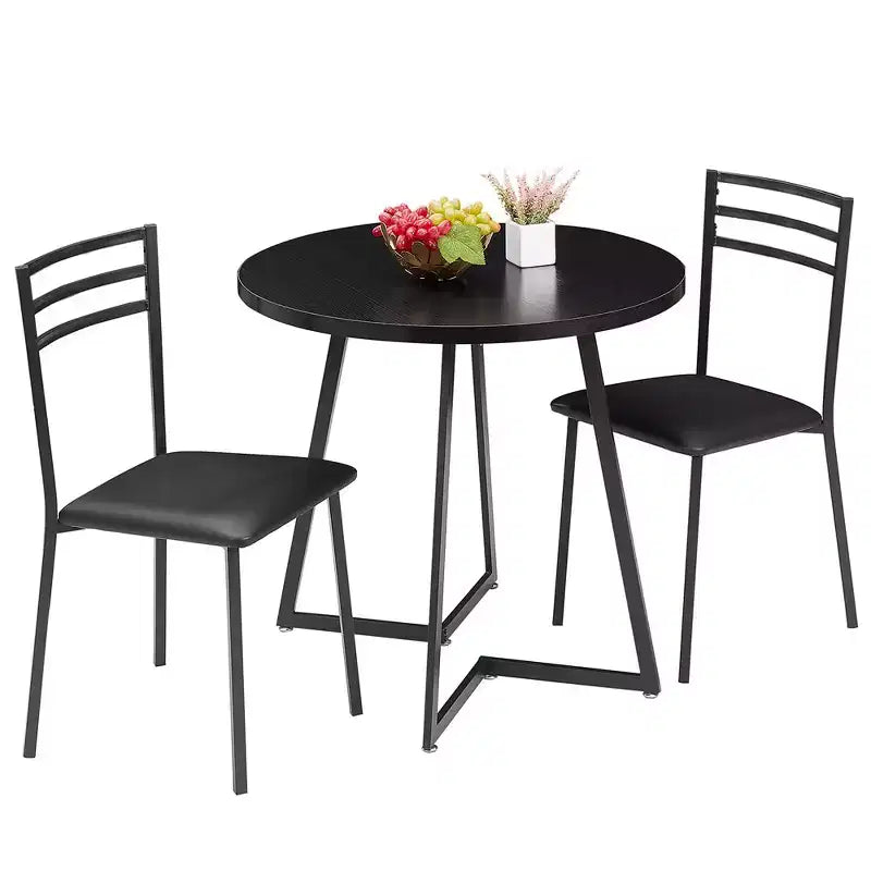 VECELO 3-Piece Dining Table Set, 30 in. H Modern Round Wood Top Accent Table and Chairs for Room and Small Space