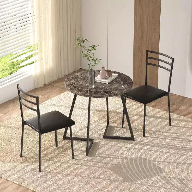 VECELO 3-Piece Dining Table Set, 30 in. H Modern Round Wood Top Accent Table and Chairs for Room and Small Space