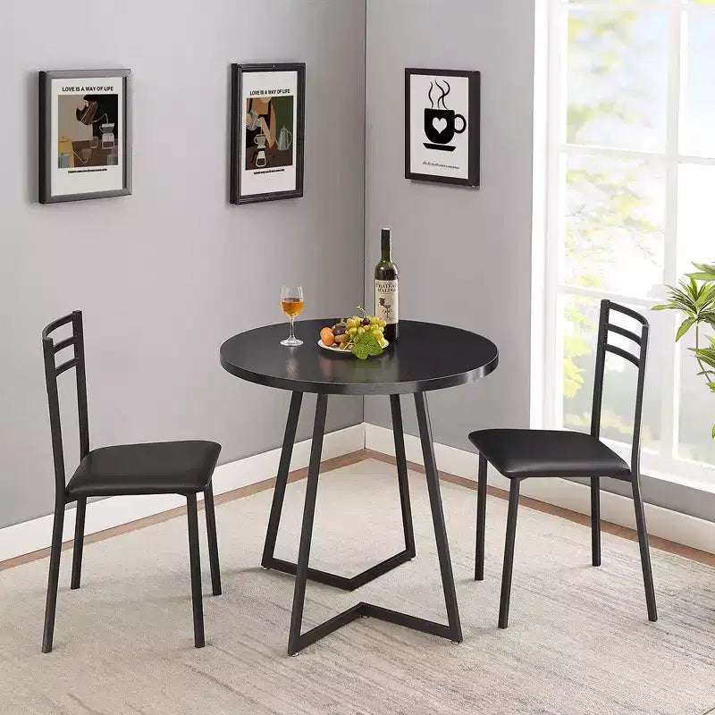 VECELO 3-Piece Dining Table Set, 30 in. H Modern Round Wood Top Accent Table and Chairs for Room and Small Space