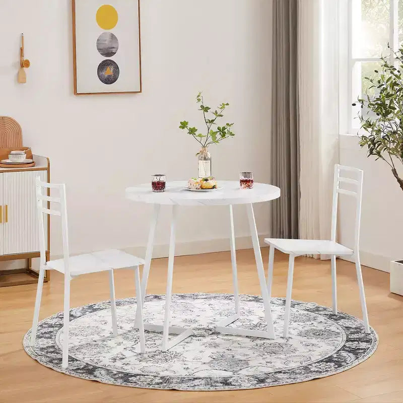 VECELO 3-Piece Dining Table Set, 30 in. H Modern Round Wood Top Accent Table and Chairs for Room and Small Space
