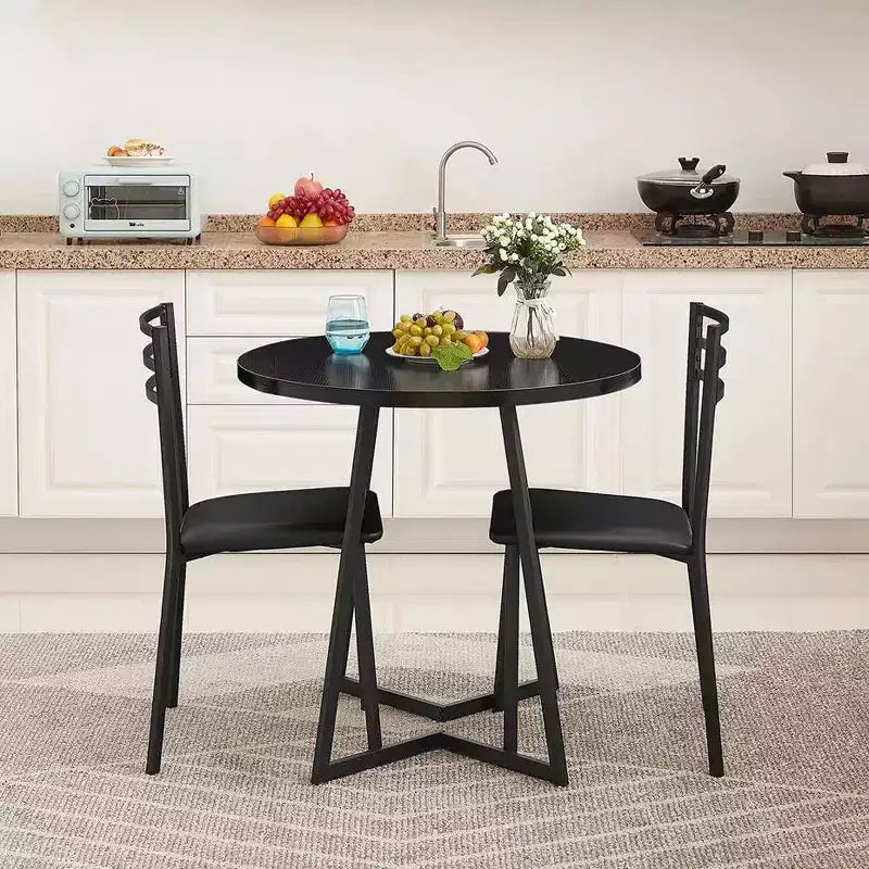 VECELO 3-Piece Dining Table Set, 30 in. H Modern Round Wood Top Accent Table and Chairs for Room and Small Space