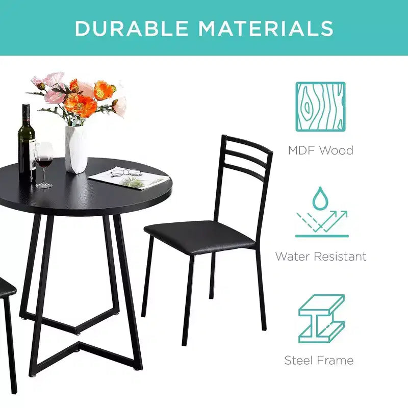 VECELO 3-Piece Dining Table Set, 30 in. H Modern Round Wood Top Accent Table and Chairs for Room and Small Space