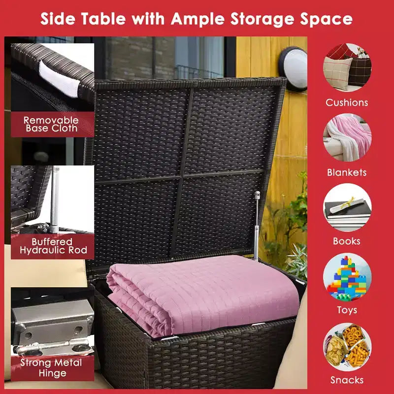Costway 4PCS Outdoor Patio Rattan Furniture Set Cushion Loveseat Storage Table Turquoise\Red