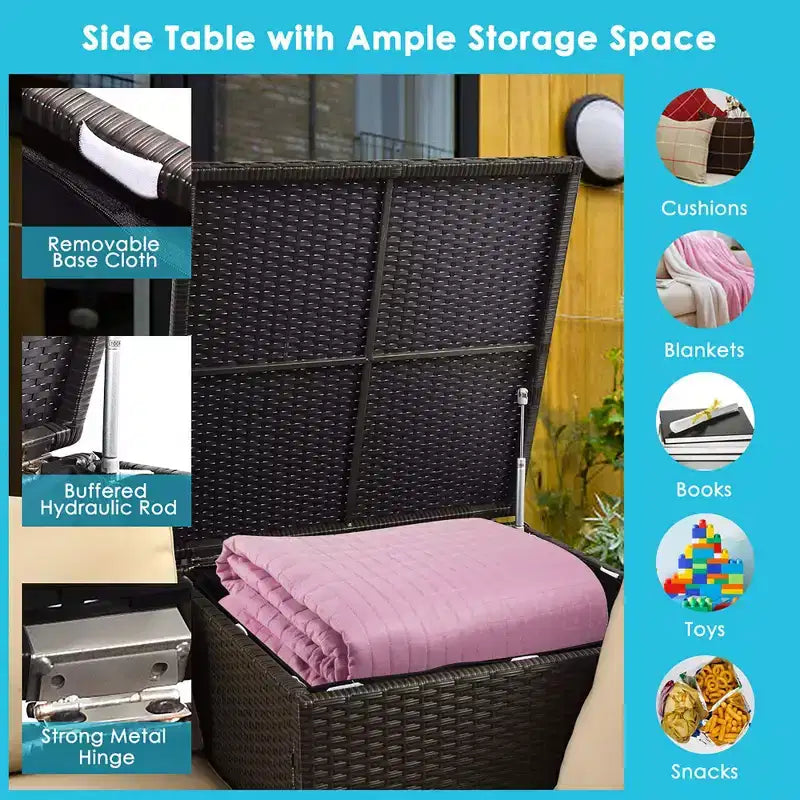 Costway 4PCS Outdoor Patio Rattan Furniture Set Cushion Loveseat Storage Table Turquoise\Red