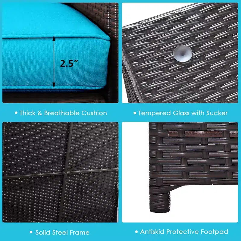 Costway 4PCS Outdoor Patio Rattan Furniture Set Cushion Loveseat Storage Table Turquoise\Red