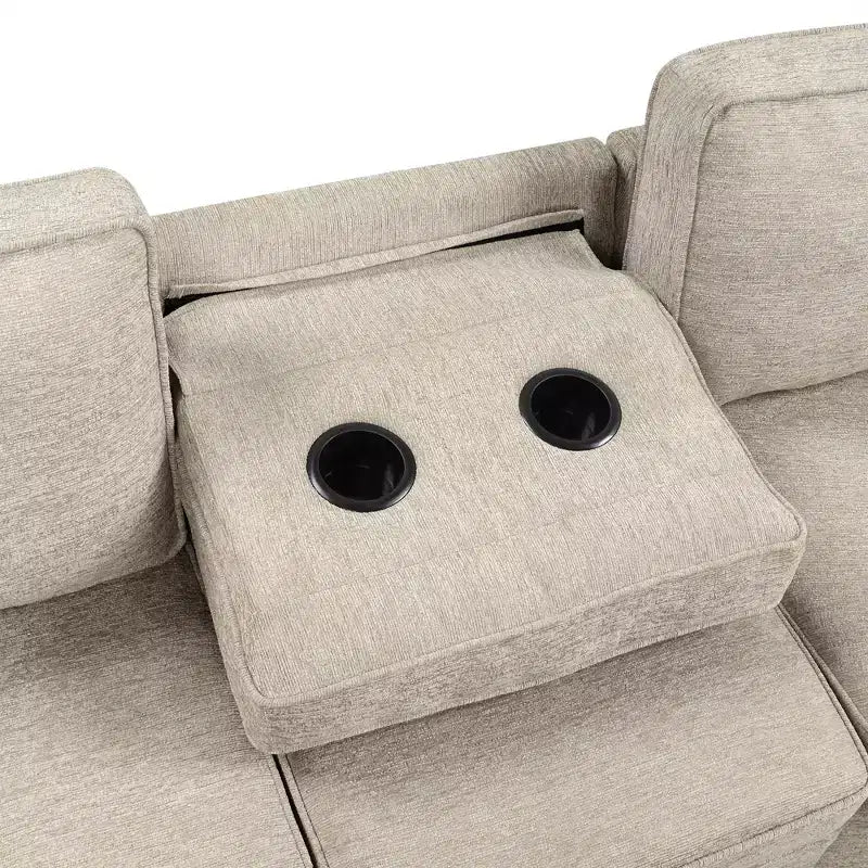 126W Convertible Sectional Sofa Couch Set, Pull-out Sleeper Sofa Bed with Charging Devices and Cup Holders 4S -ModernLuxe