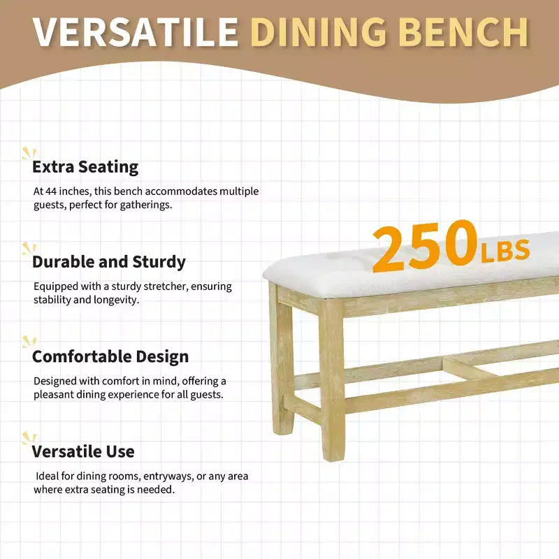 Whisen Farmhouse 6-Piece Dining Table Set, Kitchen Dining Sets with Extendable Dining Table, 1 Bench and 4 Ladder Back Dining Chairs