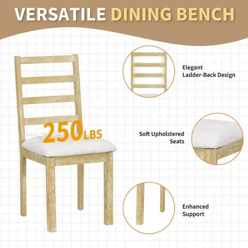Whisen Farmhouse 6-Piece Dining Table Set, Kitchen Dining Sets with Extendable Dining Table, 1 Bench and 4 Ladder Back Dining Chairs