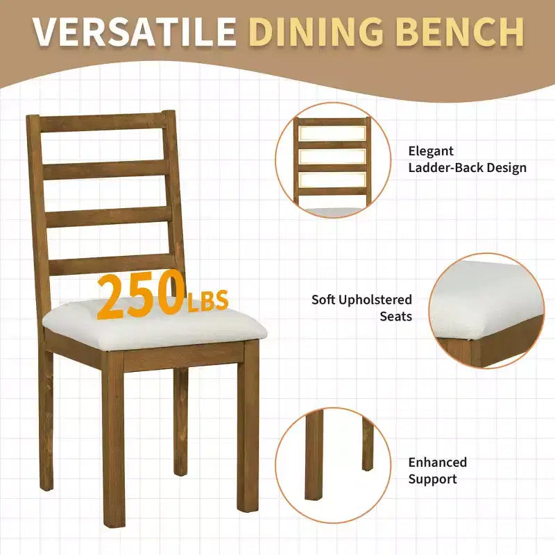 Whisen Farmhouse 6-Piece Dining Table Set, Kitchen Dining Sets with Extendable Dining Table, 1 Bench and 4 Ladder Back Dining Chairs