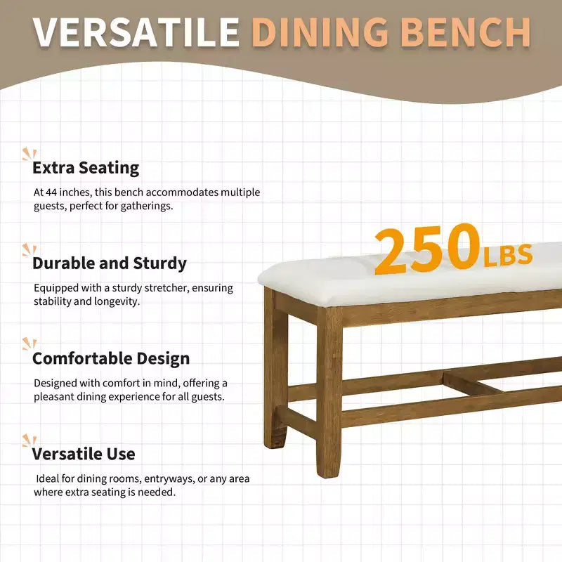 Whisen Farmhouse 6-Piece Dining Table Set, Kitchen Dining Sets with Extendable Dining Table, 1 Bench and 4 Ladder Back Dining Chairs