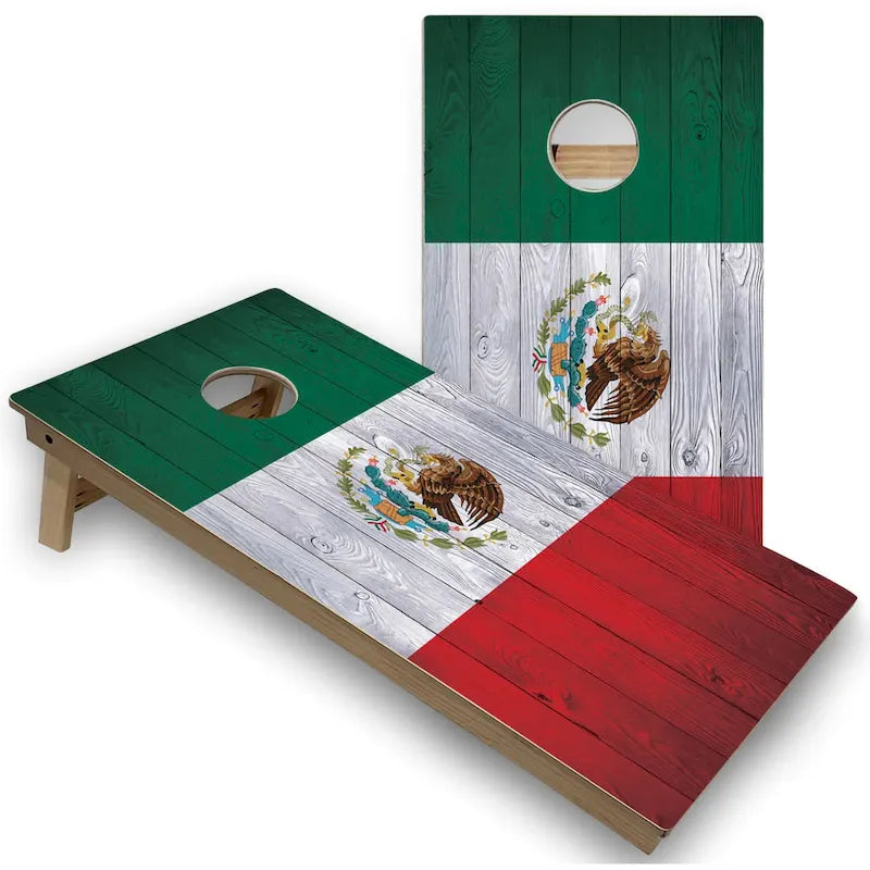 Solid Wood Cornhole Boards - Mexico Flag Design