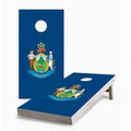 Maine State Flag Corn Hole Board Set w Case & Lights