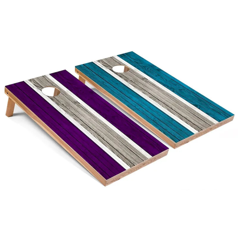 Purple and Turquoise Striped Premium Cornhole Boards w Case & Lights