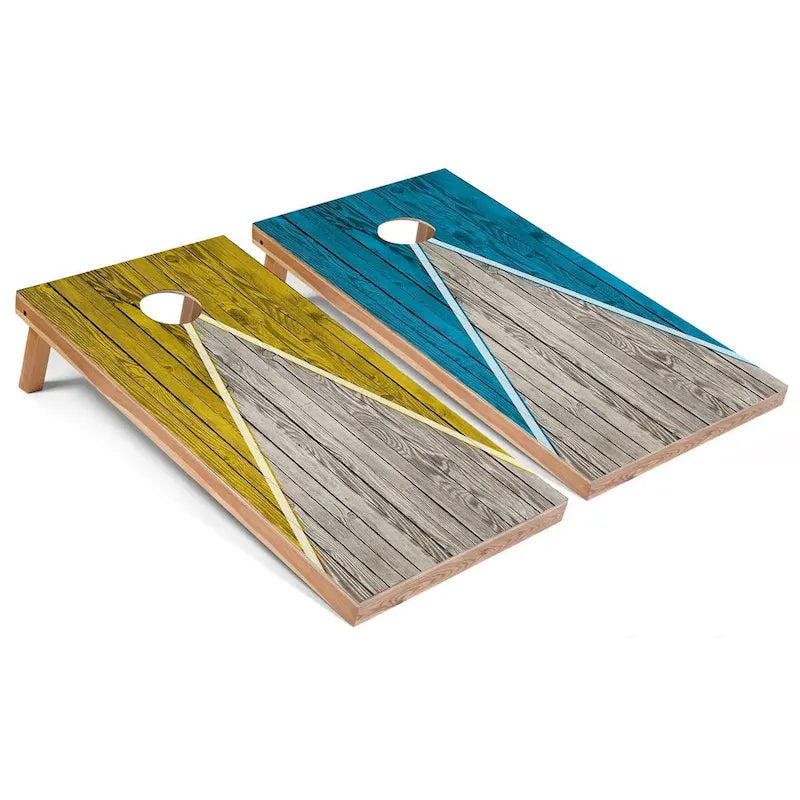 Yellow and Turquoise Pyramid Cornhole Boards with Carry Case