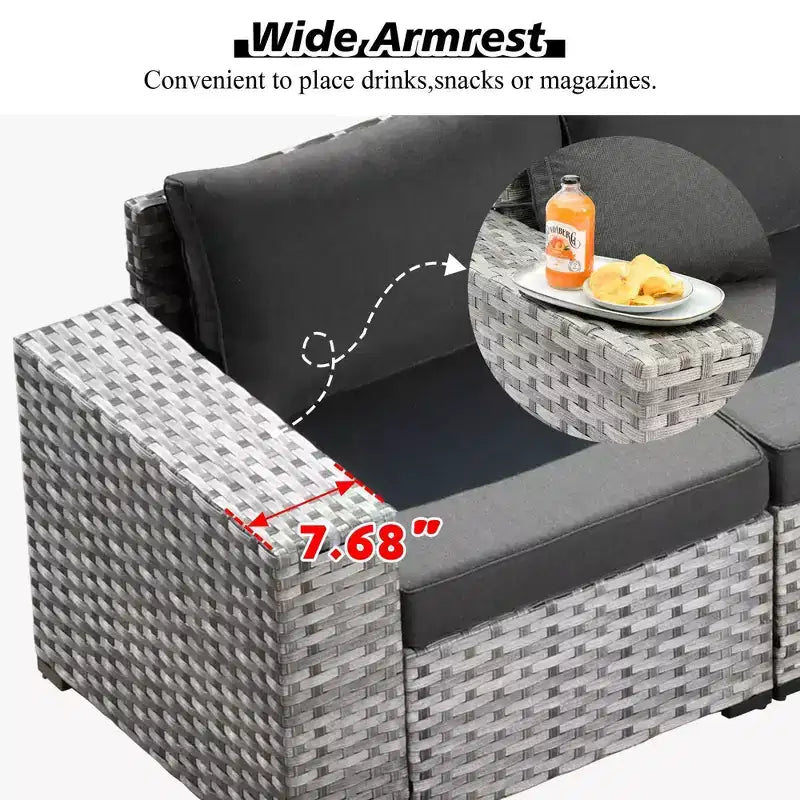 Marlton 13pc Wicker Outdoor Patio Furniture Set Conversation Sofa Set with a Rectangle Fire Pit and Cushions