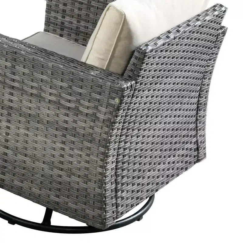 Ovios Venice 11pc Wicker Outdoor Patio Furniture Set Conversation Sofa with a Metal Fire Pit, Swivel Chairs and Cushions