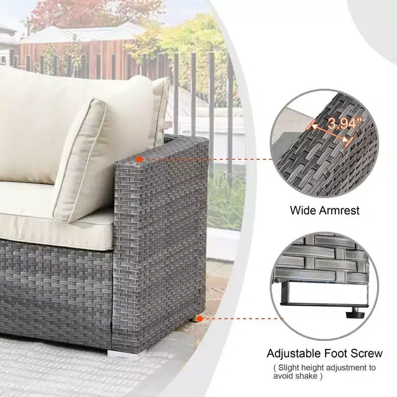 Ovios Venice 11pc Wicker Outdoor Patio Furniture Set Conversation Sofa with a Metal Fire Pit, Swivel Chairs and Cushions