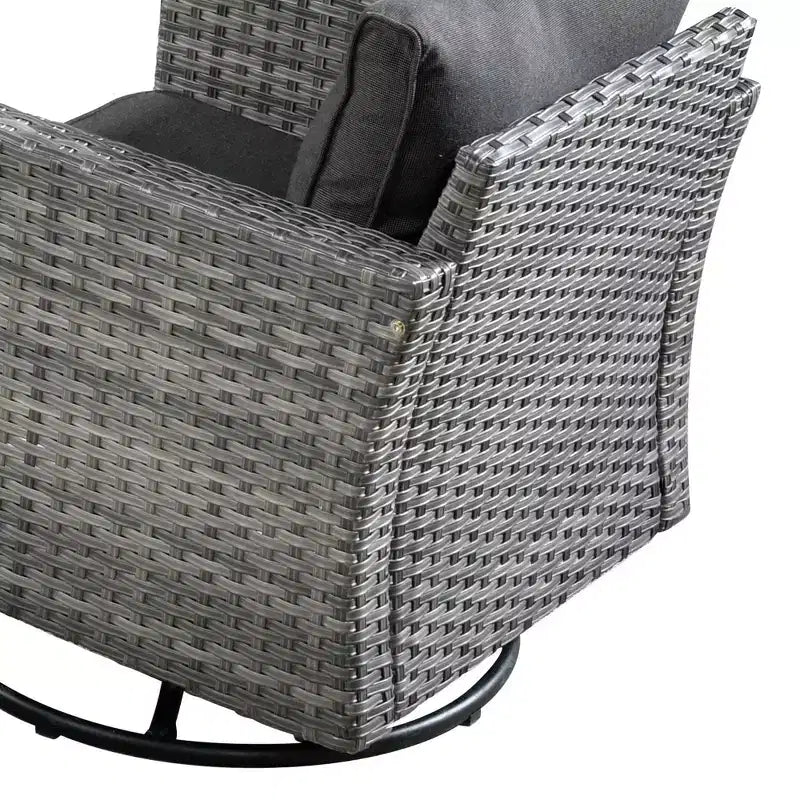 Ovios Venice 11pc Wicker Outdoor Patio Furniture Set Conversation Sofa with a Metal Fire Pit, Swivel Chairs and Cushions