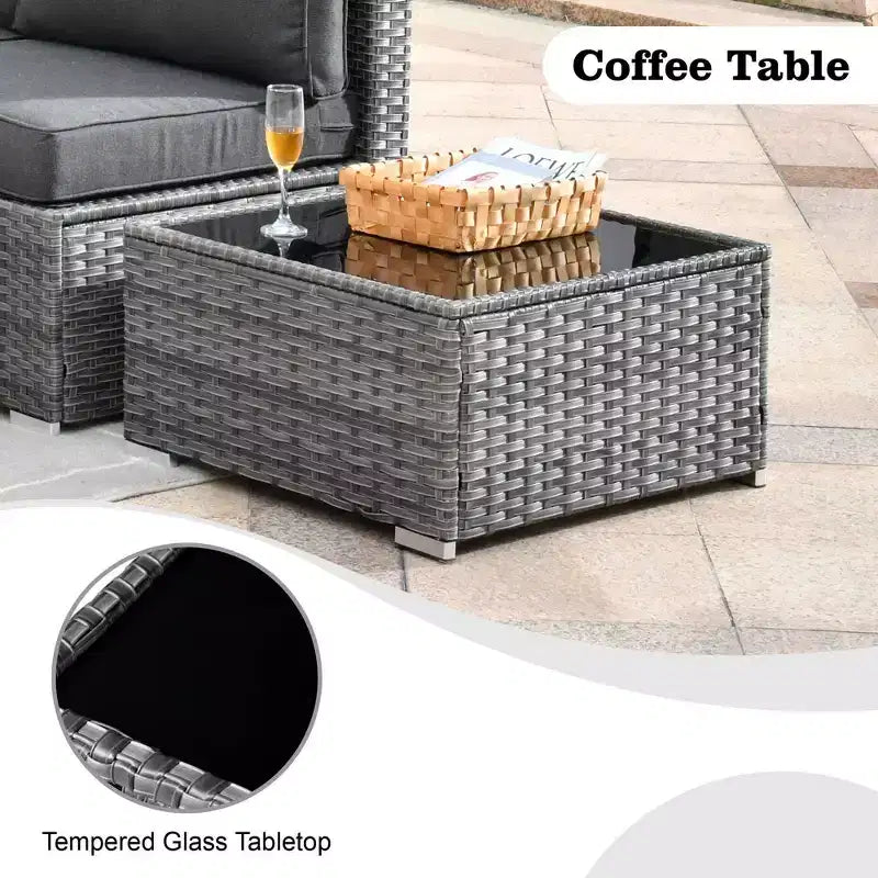 Ovios Venice 11pc Wicker Outdoor Patio Furniture Set Conversation Sofa with a Metal Fire Pit, Swivel Chairs and Cushions