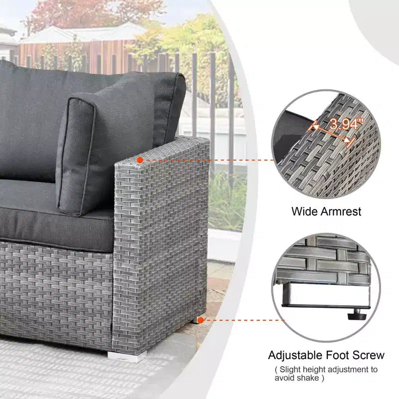 Ovios Venice 11pc Wicker Outdoor Patio Furniture Set Conversation Sofa with a Metal Fire Pit, Swivel Chairs and Cushions