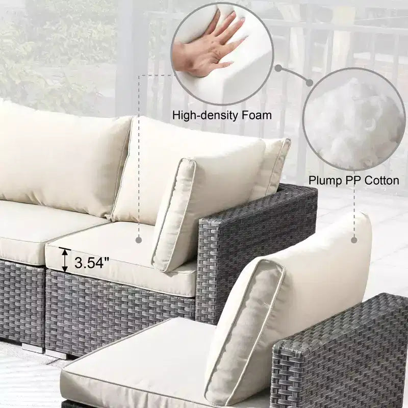 Ovios Venice 11pc Wicker Outdoor Patio Furniture Set Conversation Sofa with a Metal Fire Pit, Swivel Chairs and Cushions